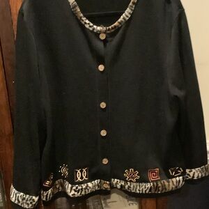 Onque Woman Black Jacket with Patterned Trim